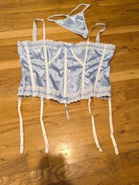 Intimate Attitudes Blue Satin Bustier Garter G-String Lingerie Size 44 BNWT VTG